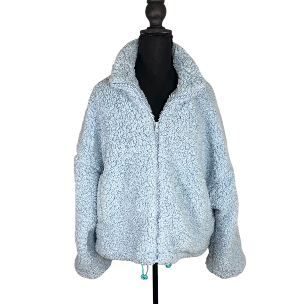 Urban Outfitters Womens M Blue Teddy Sherpa Fleece Jacket Oversized Cropped